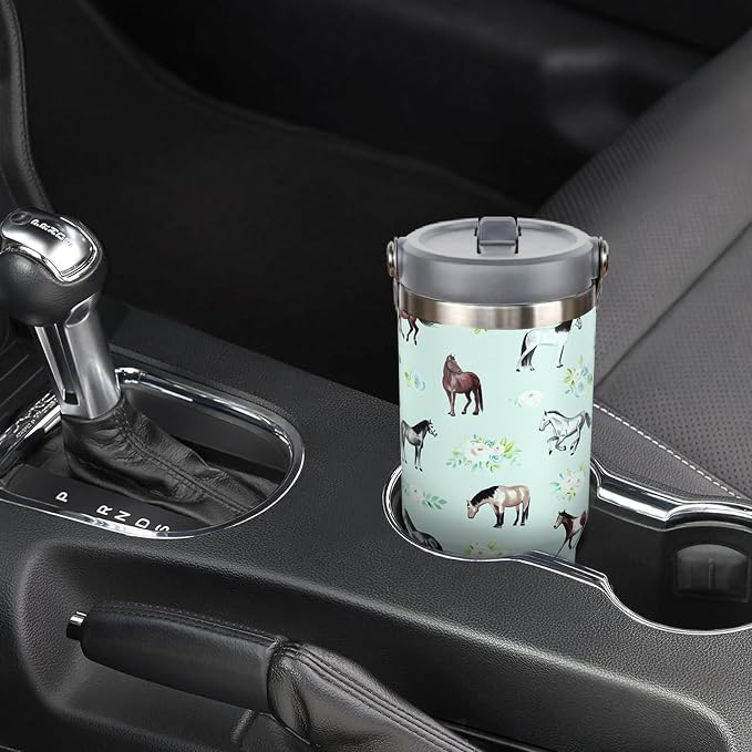30 oz Horse Tumbler with Handle and Flip Straw, Vacuum Insulated Water Bottle