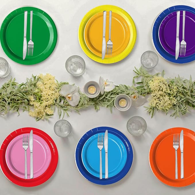 Oigco 60 PCS Colorful Paper Plates, Pastel Plates and Napkins, Rainbow