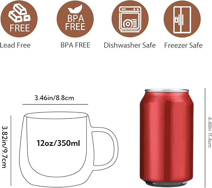 CNGLASS 12oz Double Walled Glass Coffee Mugs, Glass Espresso Mugs