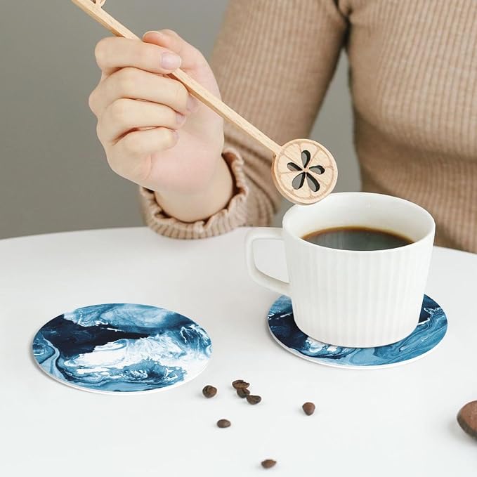 Blue Ocean Marble Coasters Set of 6 Coasters