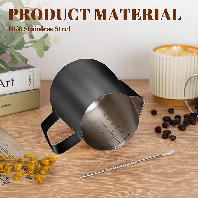 Amrules Milk Frothing Pitcher, 12oz Milk Frother Cup