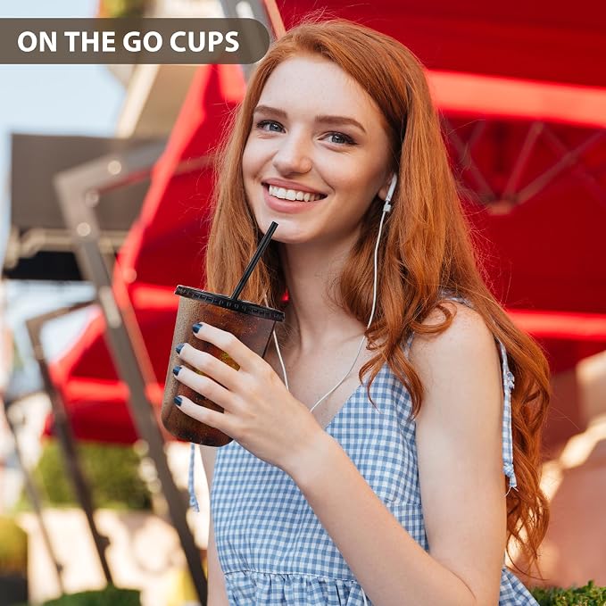 tchrules 100 Set 16oz Black Round Bottom Plastic Cups