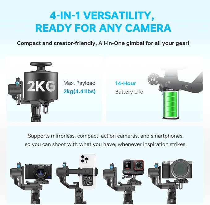FeiyuTech SCORP Mini 3 Pro Camera Gimbal – AI 4.0 Tracking, Detachable Handle