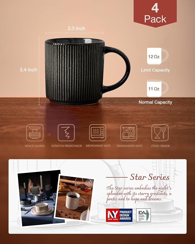 famiware Coffee Mug Set for 4, Star 12 oz Catering Mugs Cup Set