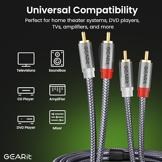 GEARit RCA Cable 2RCA Male to 2RCA Male Stereo Audio Cables Shielded Braided