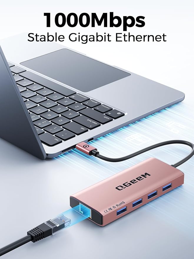 QGeeM USB C Hub Ethernet, 9 in 1 USB Type C Hub HDMI Multi-Port Converter