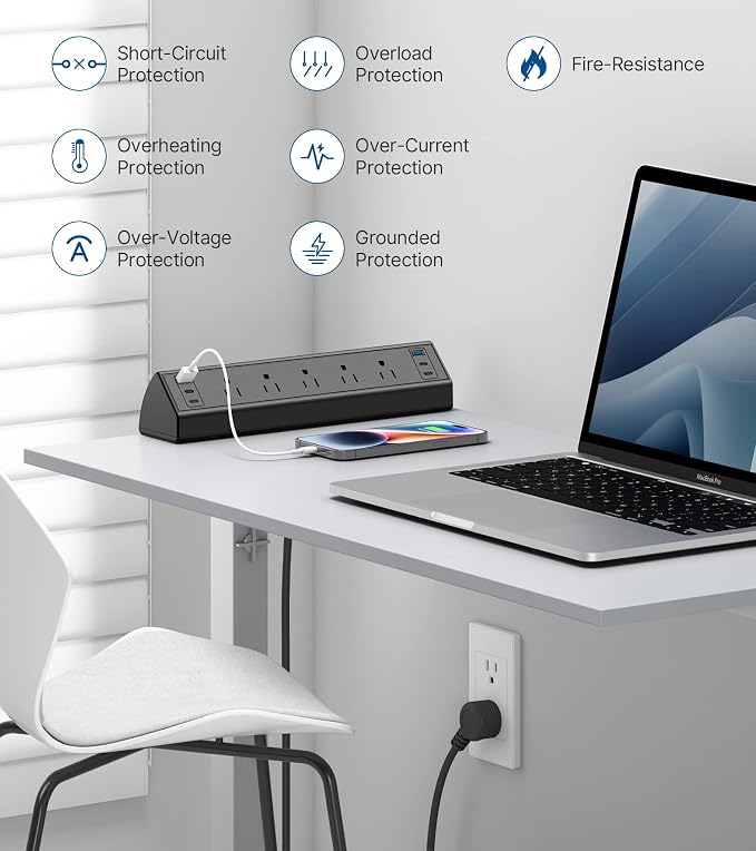 Desk Clamp Power Strip USB C, Under Desk Mount Power Station, 20W Fast Charging