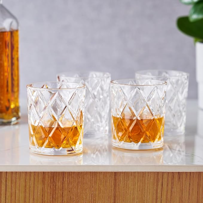 True Diamond Crystal Scotch Bourbon Whiskey Glasses, Old Fashioned Glasses