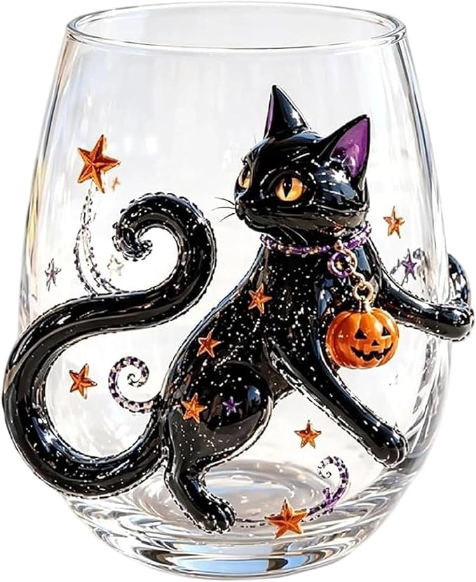 Halloween 3D Embossed Handmade Glass Tumbler Pumpkin Ghost | Handmade Halloween