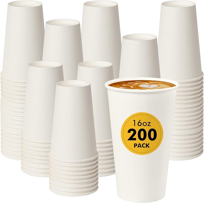 RACETOP 16 oz Coffee Cups, 200 Pack, Disposable Paper Hot Coffee Cup |