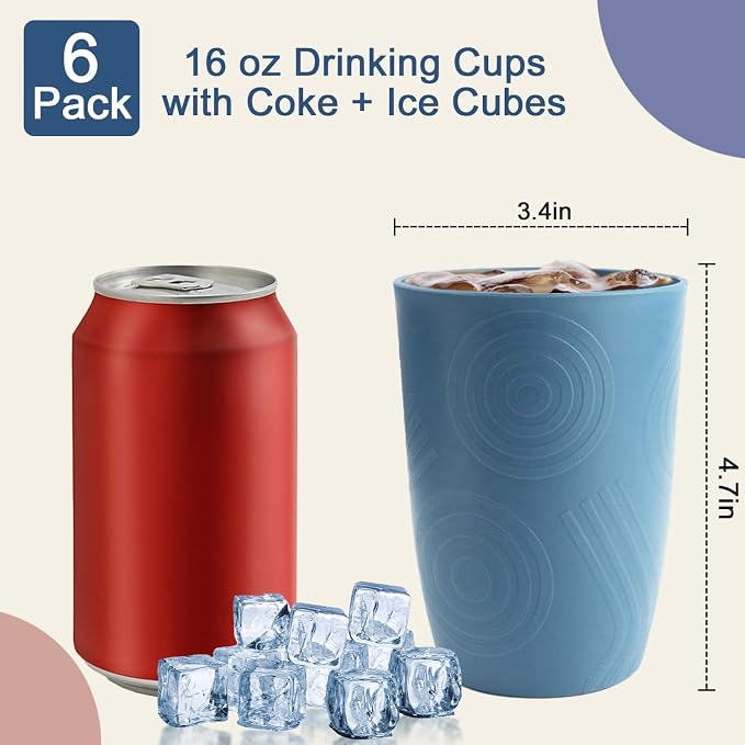 16oz Plastic Drinking Glasses, Wheat Straw Cups Set of 6