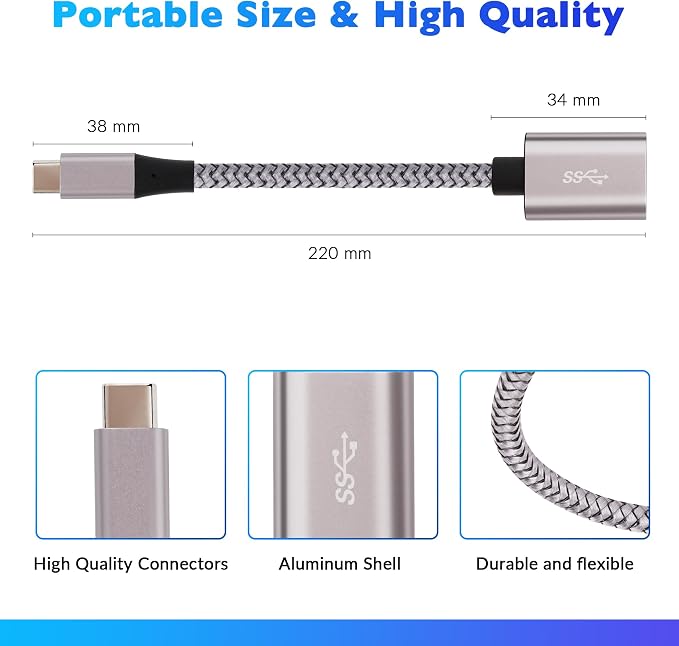 USB-C to USB 3.0 Adapter 4 Pack, Nylon Braided Type-C 3.1 OTG Cable USB C Male