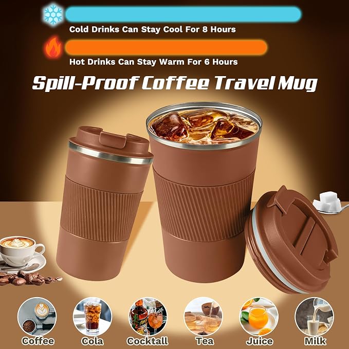 Vacuum Insulated Stainless Steel Travel Coffee Mug, Leak Proof Cup