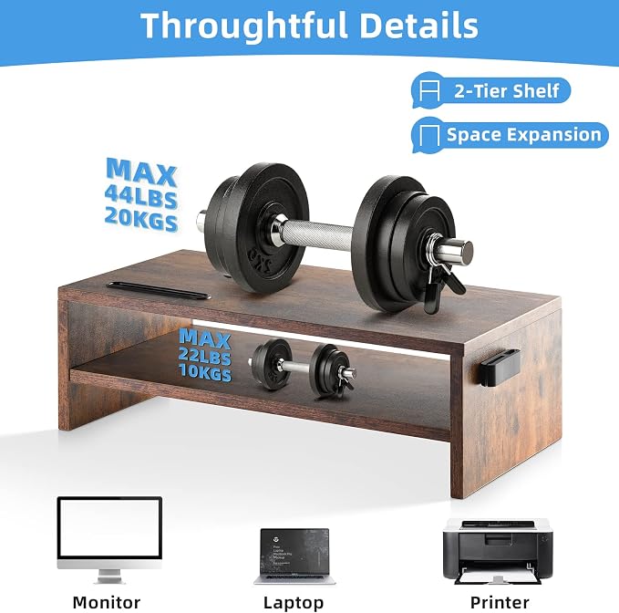 Marbrasse 16.5 Inch Monitor Stand, 2 Tier Computer Monitor Riser