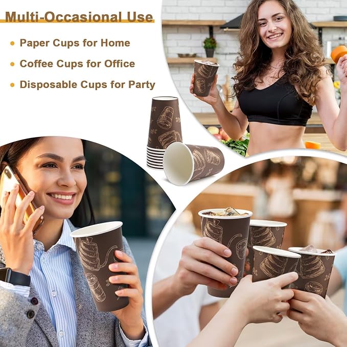 Coffee Cups 16oz 180 Pack Disposable Paper Cup Durable Drinking Cup | Paper Cups