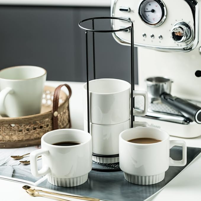 Miamolo Coffee Mugs Set of 4, Stackable Coffee Cups
