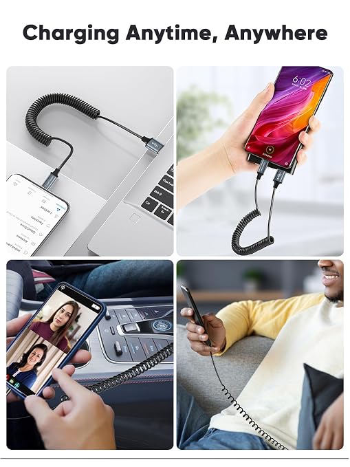 CableCreation Coiled USB C Cable 2Pack, Coiled USB A to USB C Cable