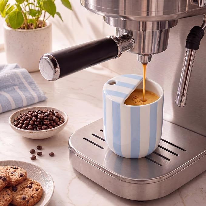 Ceramic Coffee Mug with Sip Hole 10 oz Retro Espresso Cup with Half Lid Hand
