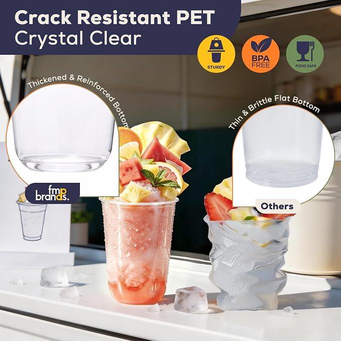 Fit Meal Prep 100 Pack 16 oz Round Bottom Clear Plastic Cups