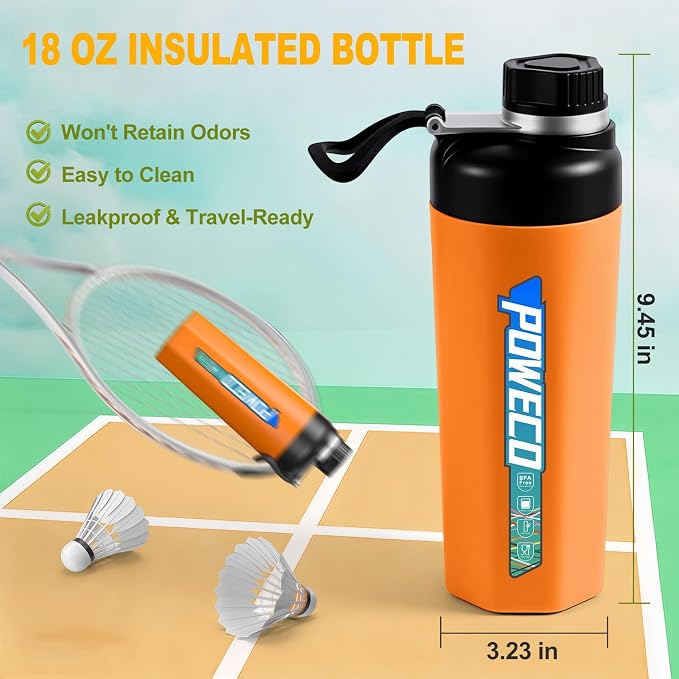 Ceramic Lined Water Bottle, 18 oz Insulated Travel Mug