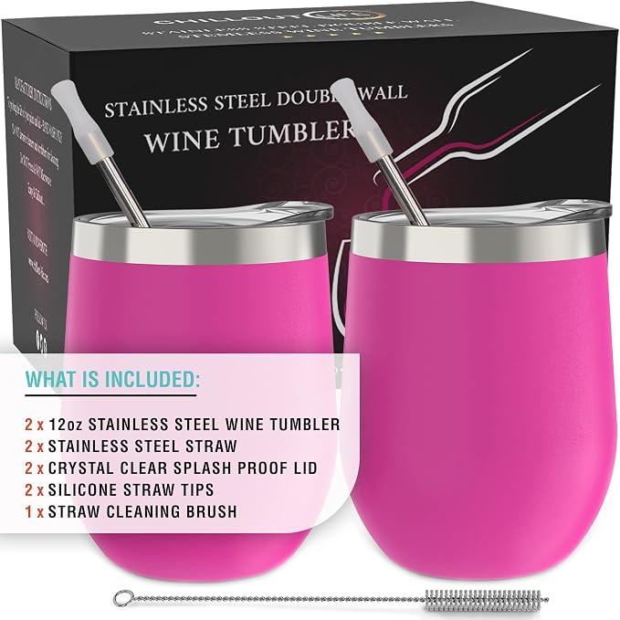 CHILLOUT LIFE 12 oz Stainless Steel Wine Tumblers 2 Pack