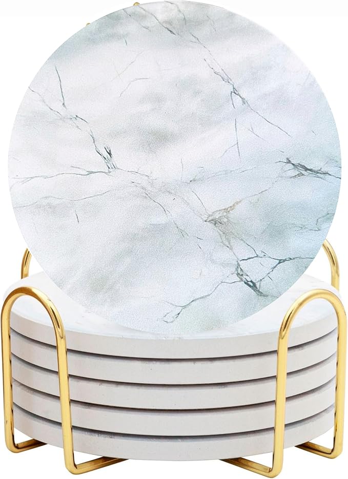 Ceramic Marble Coasters Set of 6, Absorbent Drink Coasters