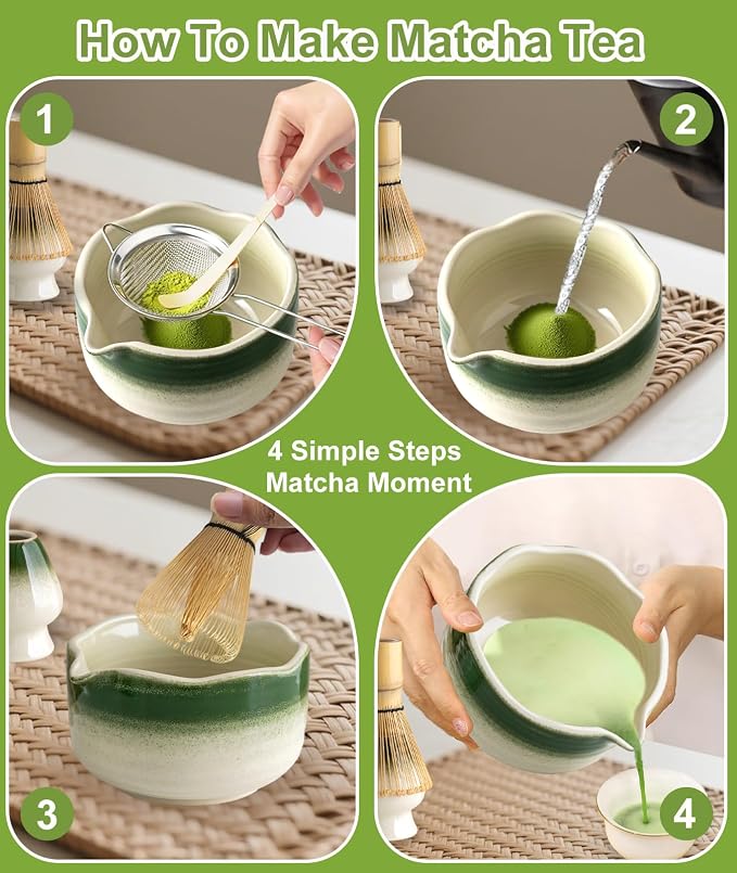 JBER Matcha Set, Bamboo Whisk, Powder Sifter