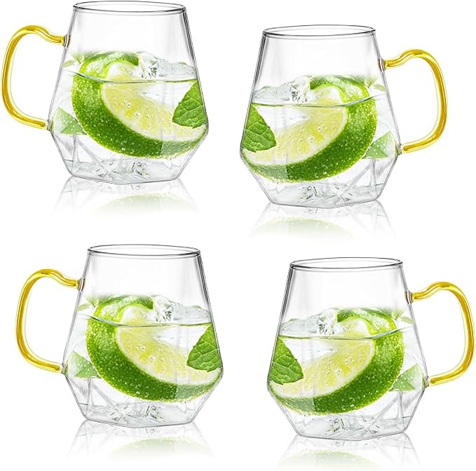 AEFPOYMXU 4pcs Crystal Clear Glass Coffee Cups Set