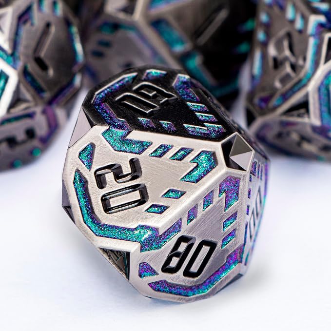 Metal DND Sci-fi Dice Set 7PCS Stripe Polyhedral Dice