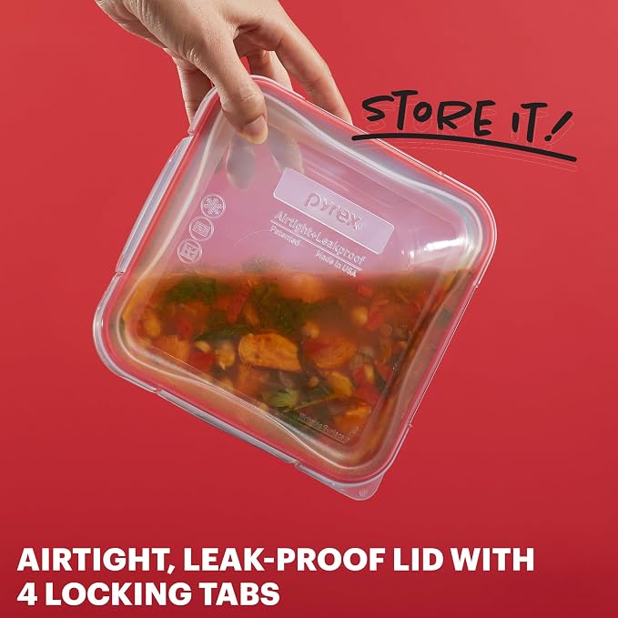 Pyrex Freshlock Mixed Sizes Airtight Glass Food Storage Set | Plastic BPA-free