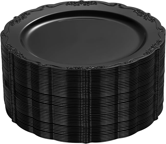 DaYammi 36PCS Black Plastic Plates, Heavy Duty Black Disposable Plates Premium