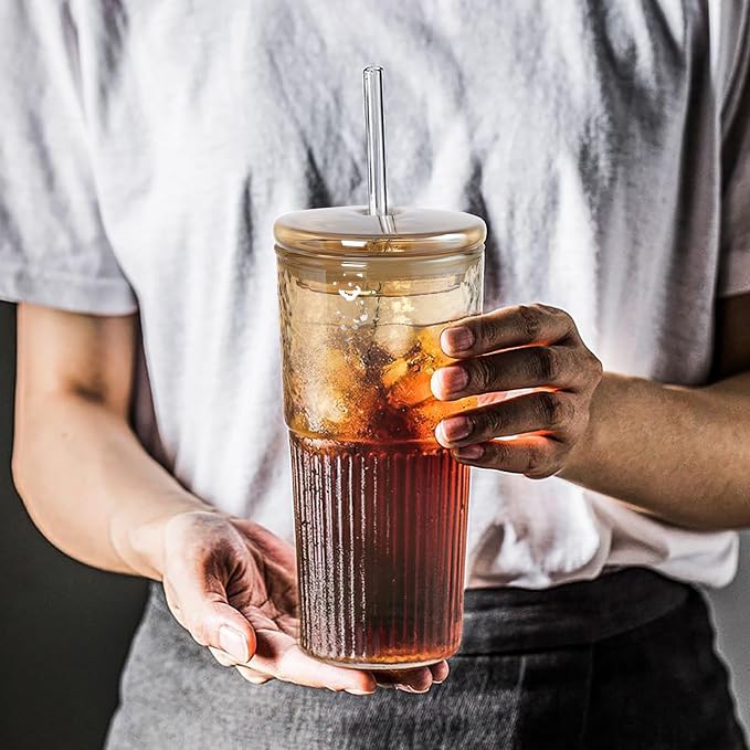 JunVpic Glass Coffee Tumbler, 20 oz Glass Cup