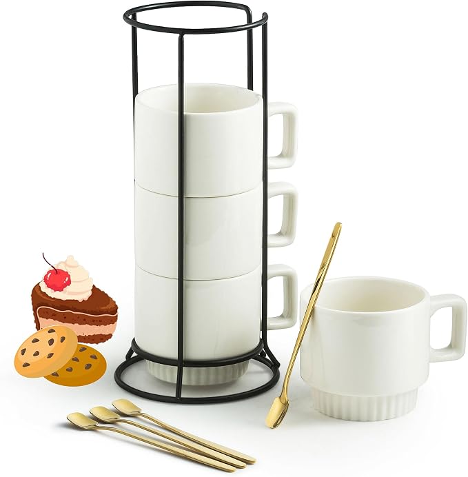 Miamolo Coffee Mugs Set of 4, Stackable Coffee Cups