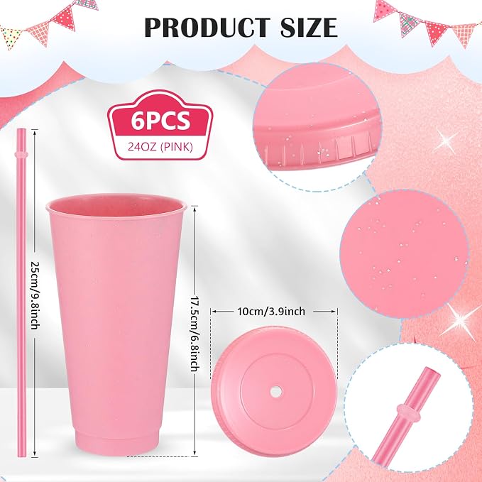 Uiifan 6 Pcs 24 oz Reusable Tumbler