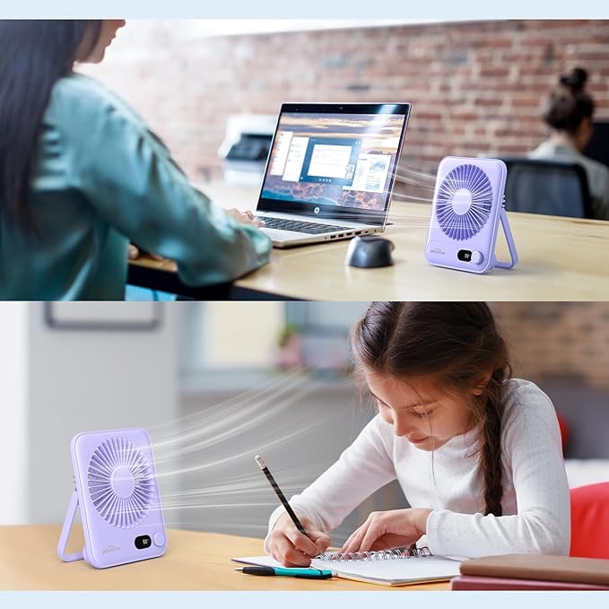 WHATOOK Small Desk Fan Personal Fans: 5000mah 25 Hours Battery Office Quiet