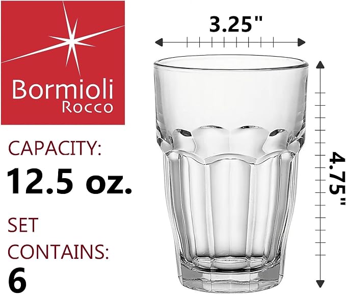 Bormioli Rocco Rock Bar Stackable Beverage, Spirits – 12.5oz Durable Tempered