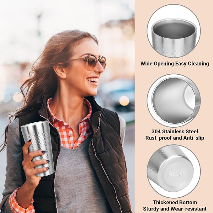 Metal Cup, 19 oz Insulated Tumbler, 4 Pack Double Wall Unbreakable Stackable