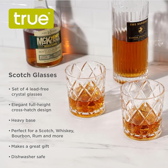 True Diamond Crystal Scotch Bourbon Whiskey Glasses, Old Fashioned Glasses