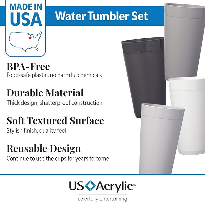 US Acrylic Newport 20 ounce Unbreakable Plastic Stackable Water Tumblers in