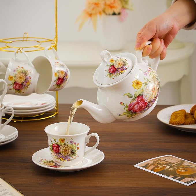 20-Pieces Porcelain Tea Sets For Women, Tea Set For Adult