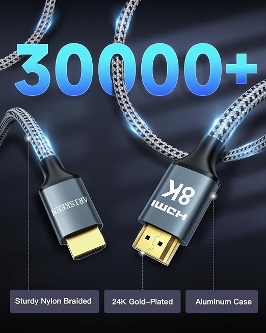 ARISKEEN 8K HDMI Cable 4 FT, 48Gbps High Speed HDMI 2.1 Cable, 8K 60Hz