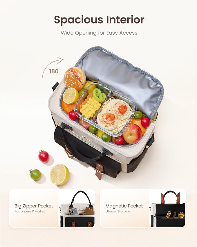 LOVEVOOK Insulated Lunch Bag Women, Large Work Tote | 15L Large Cooler bag