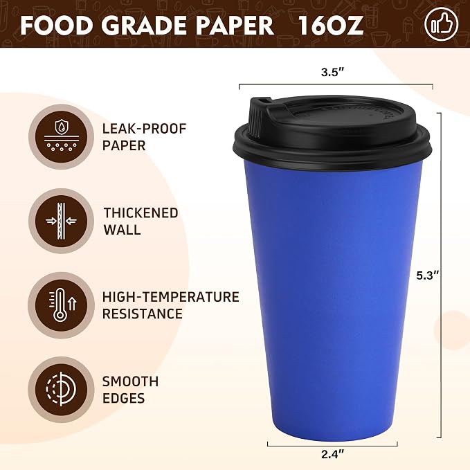 YEEHAW 16 oz Coffee Cups with Lids, 100 Pack | Heat & leak-proof paper