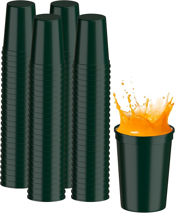 PartyPrints 100 Pack Small 10 to 12 oz Dark Green Reusable Blank Plastic Cups