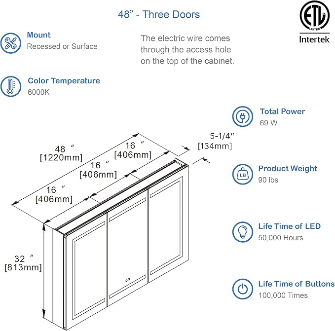 48 Inch LED Medicine Cabinet