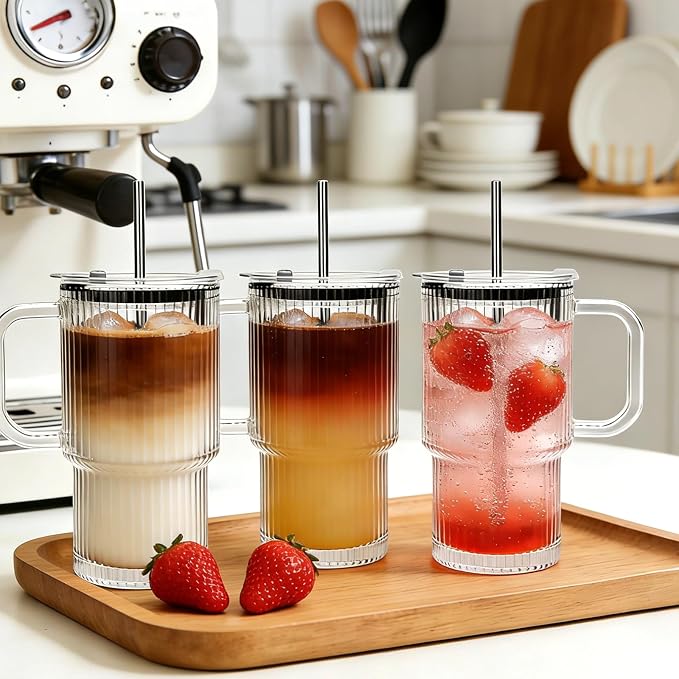 Accguan 6Pack 20oz Ribbed Glass Tumbler