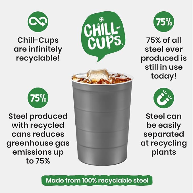 Steel Chill Cups 16 oz. Durable & Reusable Party Cups