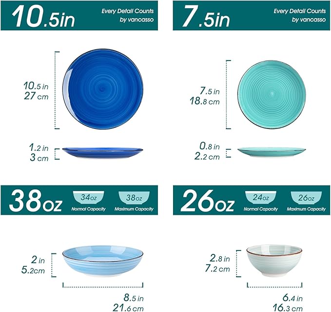 vancasso Bonita Stoneware Dinnerware Sets, 24 Pieces Dishes Set