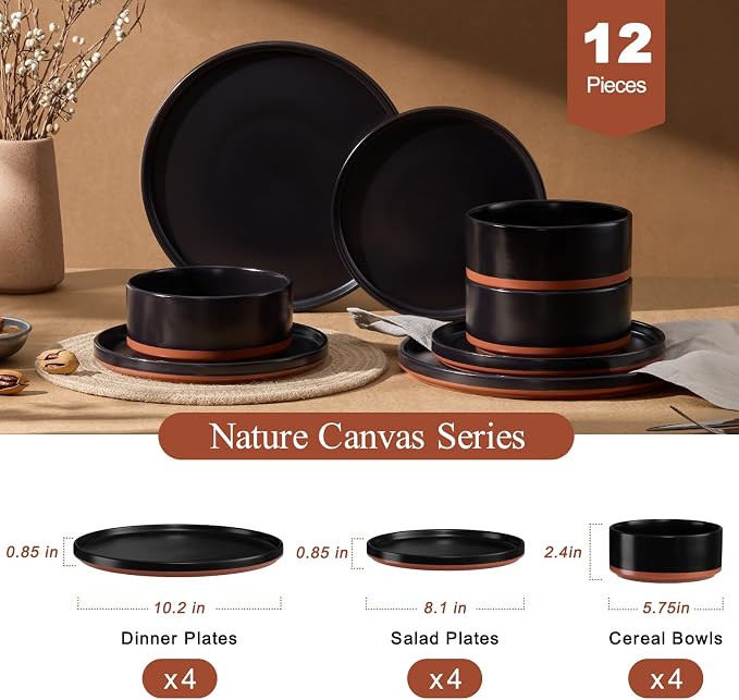 LIANYU 12 Pieces Porcelain Dinnerware Set, Dishes Set