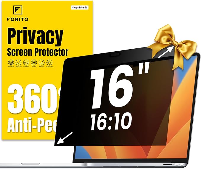 F FORITO 16 Inch 16:10 360° Laptop Privacy Screen Protector, Anti Peeping and